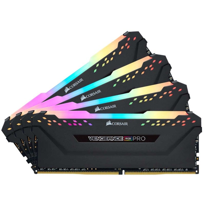 Corsair VENGEANCE RGB PRO 64GB (4 x 16GB) DDR4 DRAM 3600MHz CL18 1.35V CMW64GX4M4K3600C18 Memory Kit  Black